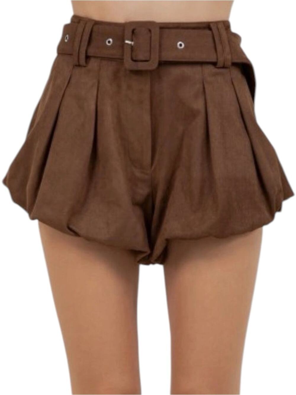 Whiteroom + Cactus Women’s XS Brown
 Faux Suede High Waist Belted Bubble Shorts